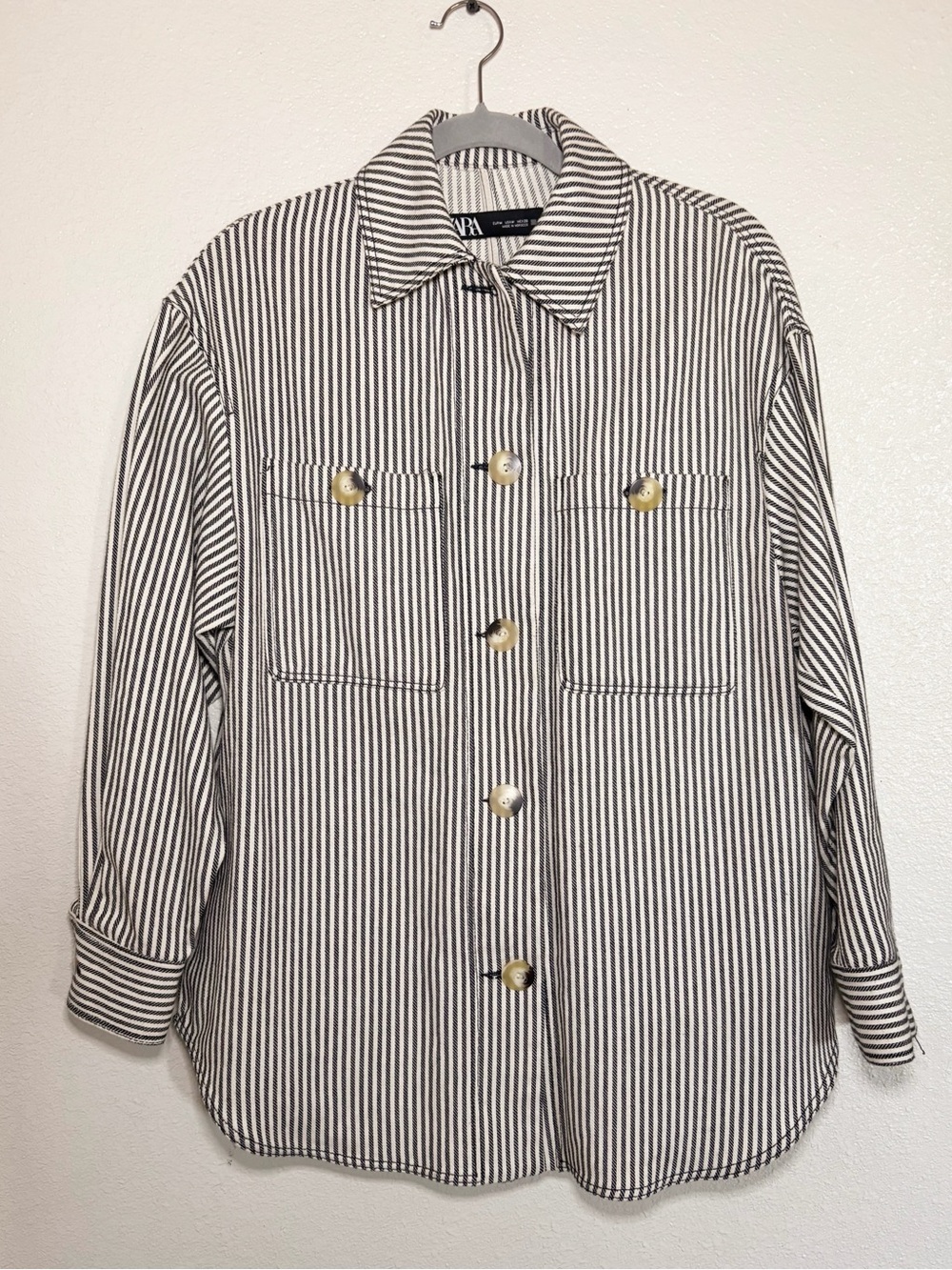 NWOT Zara Long Sleeve Black & White Unlined Jacket OverShirt